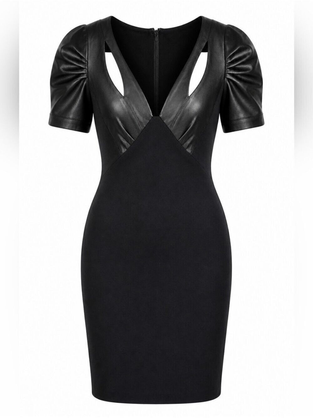 Zac Posen Womens Black Leather Sleeve Bodycon Bandage Dress Size 12 NWT Cocktail